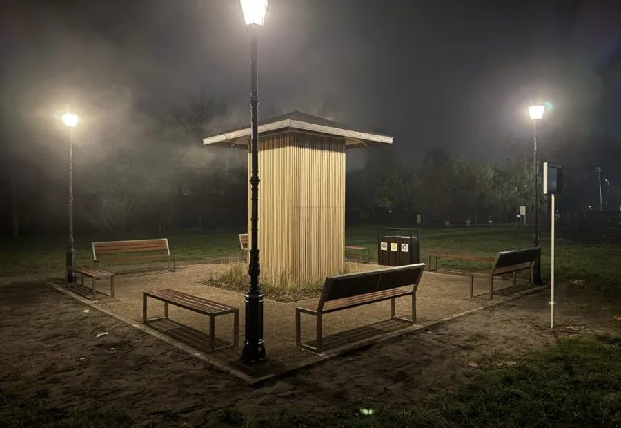Nocna inhalacja - podświetlona tężnia i ławki